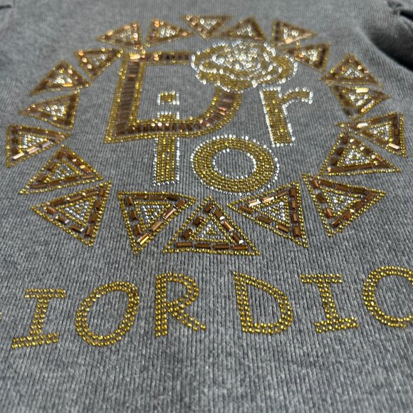 Dior Sweater Womens Small Gray Beaded Rhinestone Logo Puff Sleeve Knit Pullover - Picture 4 of 10
